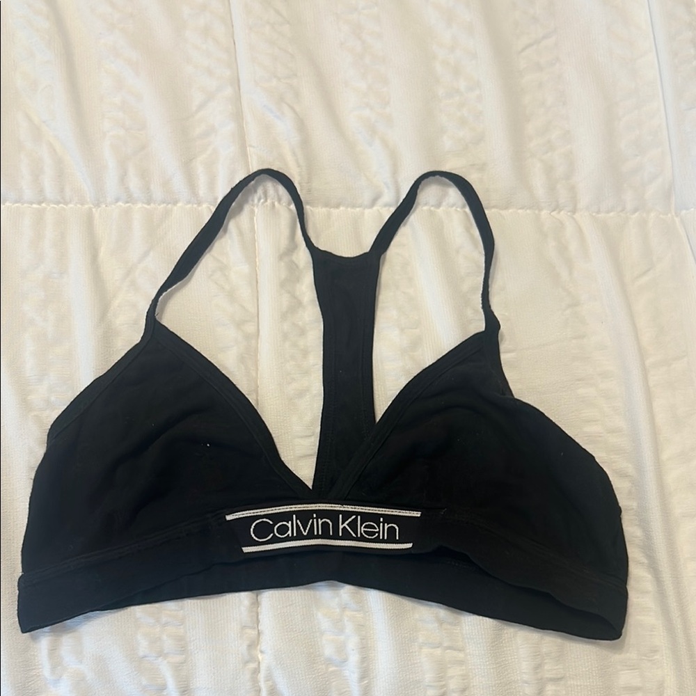 Calvin Klein Black Triangle Bra with Logo Band